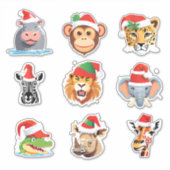 野生のおもしろいサファリの動物サンタ・クリスマス・コスチューム シール (正面)