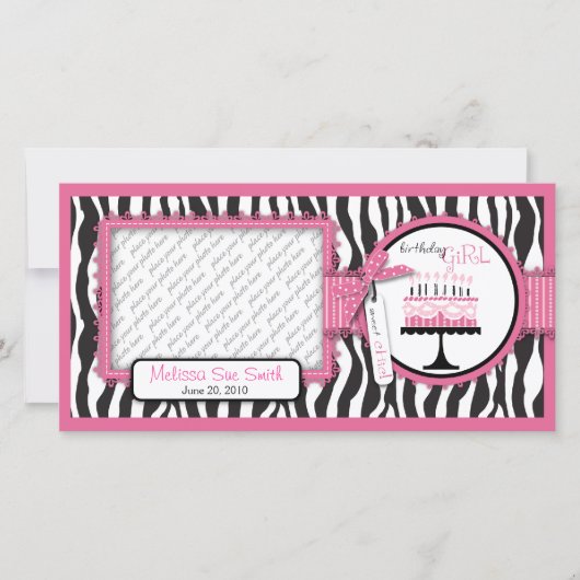 野生のお誕生日ケーキの写真カードピンク 案内状 (正面)