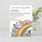 野生のかわいいジャングル動物レインボーバースデーパーティー 招待状 (スタンド正面)