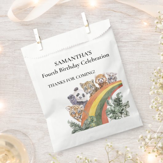 野生のかわいいジャングル動物レインボー誕生日の好意 フェイバーバッグ (クリップ留めされた状態)