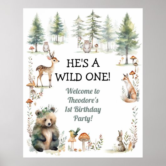 野生のかわいい森林動物が鹿を飼っている ポスター (正面)