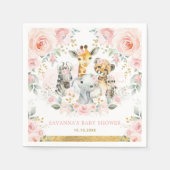 野生のかわいらし動物ジャングルサファリベビーガールシャワー スタンダードカクテルナプキン (正面)