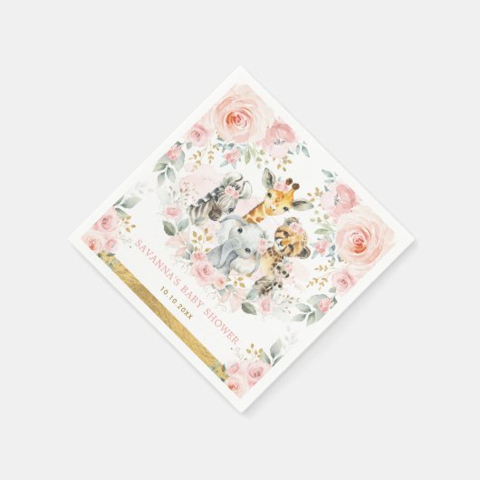 野生のかわいらし動物ジャングルサファリベビーガールシャワー スタンダードカクテルナプキン (角)