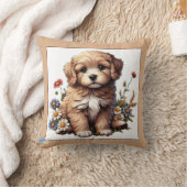 野生のかわいらし花の可愛い子犬 クッション (ブランケット)
