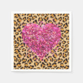 野生のきらめくピンクハートとヒョウ柄 スタンダードカクテルナプキン (正面)