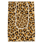 野生のきらめくピンクハートとヒョウ柄 ミディアムペーパーバッグ (裏面)