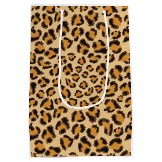 野生のきらめくピンクハートとヒョウ柄 ミディアムペーパーバッグ (裏面)