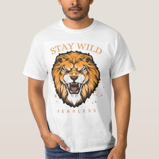 野生のまま恐れを知らず ライオンTシャツ メンズ | 大胆なスタイル Tシャツ (正面)