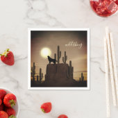 野生のもの~満月のオオカミが砂漠のサボテンをハウリング スタンダードカクテルナプキン (インサイチュ)