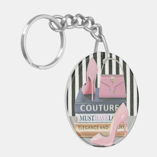 野生のりんご|のオートクチュールは-靴及びバッグ縞で飾ります キーホルダー (正面左)