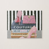 野生のりんご|のオートクチュールは-靴及びバッグ縞で飾ります ジグソーパズル (横)