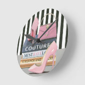 野生のりんご|のオートクチュールは-靴及びバッグ縞で飾ります ラウンド壁時計 (傾斜)