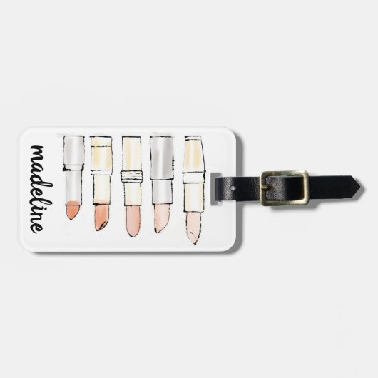 野生のりんご|のカラフルでモダンな口紅のスケッチ ラゲッジタグ (正面横)