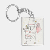 野生のりんご|のモダンなピンクのファッションのスケッチ キーホルダー (正面左)