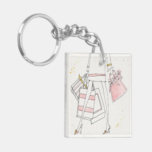 野生のりんご|のモダンなピンクのファッションのスケッチ キーホルダー (正面左)