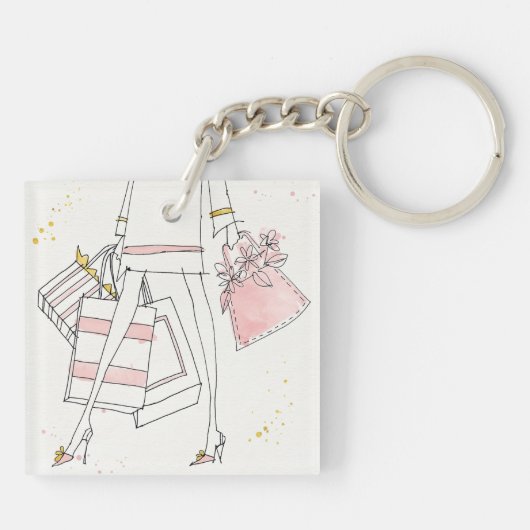 野生のりんご|のモダンなピンクのファッションのスケッチ キーホルダー (裏面)