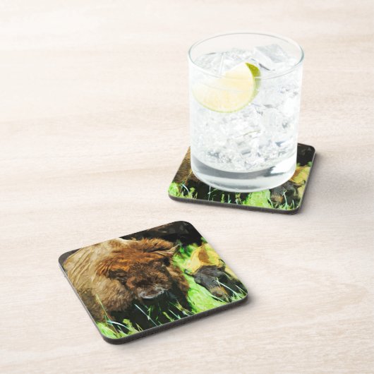 野生のアメリカのバイソンウィズカーフ抽象芸術 コースター (右側)