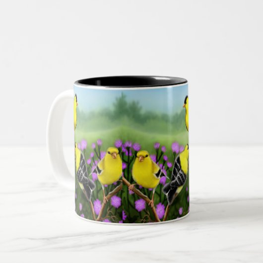 野生のアメリカのGoldfinchesのマグ ツートーンマグカップ (正面左)