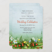 野生のイチゴの牧草地の野草の結婚素朴 招待状 (正面/裏面)