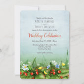 野生のイチゴの牧草地の野草の結婚素朴 招待状 (正面)