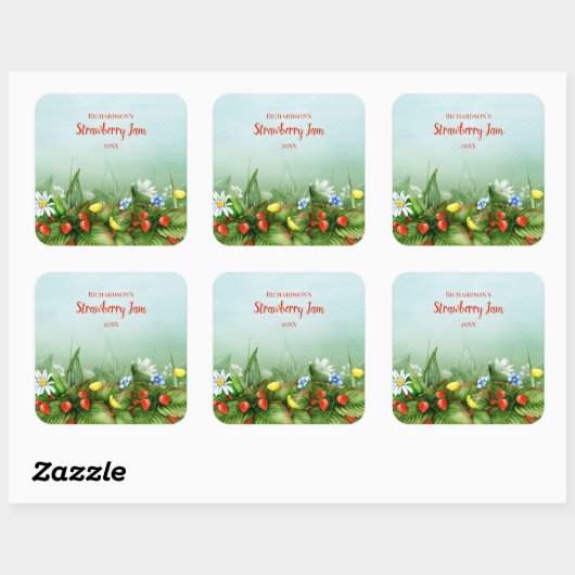 野生のイチゴ畑の自家製ジャムゼリー保存食品 スクエアシール (シート)