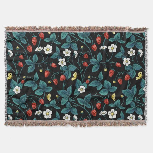 野生のイチゴ赤/黄/青/黒 スローブランケット (正面)