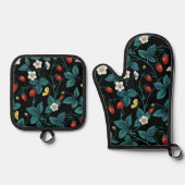 野生のイチゴ赤/黄/青/黒 鍋つかみ&鍋敷きセット (正面)