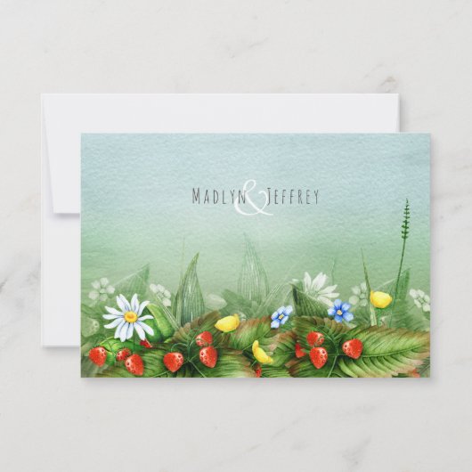 野生のイチゴ野の花の牧草青空RSVP 出欠カード (裏面)