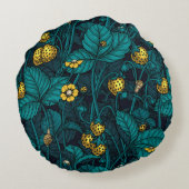 野生のイチゴ、黄色と青 ラウンドクッション (裏面)