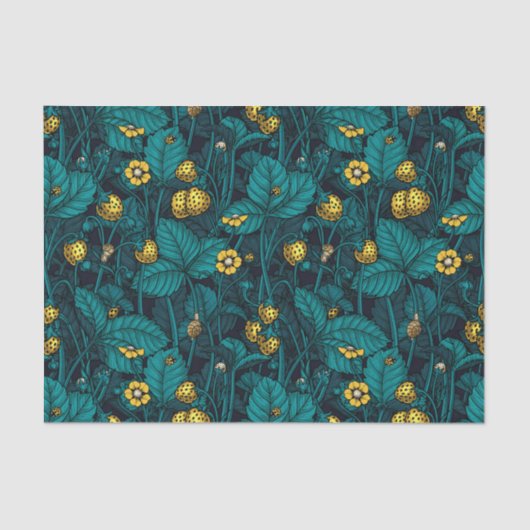 野生のイチゴ、黄色と青 薄葉紙 (正面)