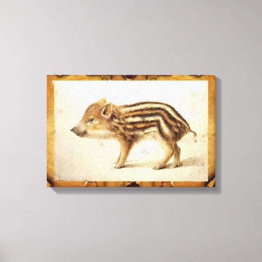 野生のイノシシの赤ちゃんの動物の絵 キャンバスプリント (正面)