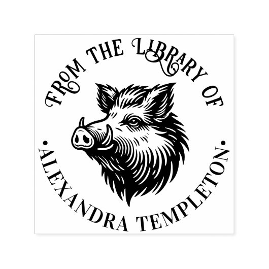 野生のイノシシの頭の古ぼけた図書館の本の名前その１Ｐ セルフインキングスタンプ (デザイン)