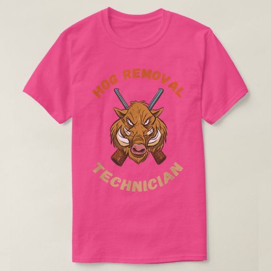 野生のイノシシの駆除テクニシャンワイルドホッグ狩り Tシャツ (デザイン正面)