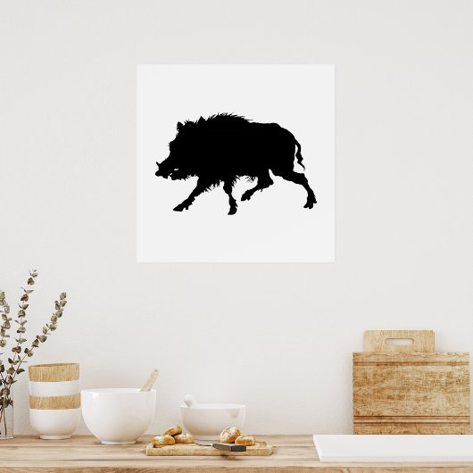 野生のイノシシまたは野生の豚のシルエットエレガント ポスター (キッチン)
