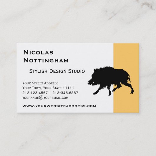 野生のイノシシまたは野生の豚のシルエットエレガント 名刺 (正面)