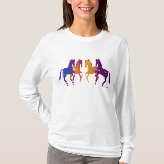 野生のインドの子馬の女性オウムのフード付の長袖 Tシャツ (正面)