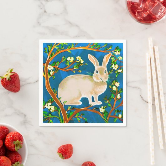 野生のウサギと花の枝 スタンダードカクテルナプキン (インサイチュ)