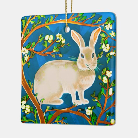 野生のウサギと花の枝 セラミックオーナメント (左)