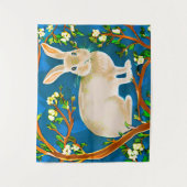 野生のウサギと花の枝 タペストリー (正面)