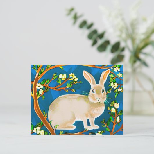野生のウサギと花の枝 ポストカード (スタンド正面)