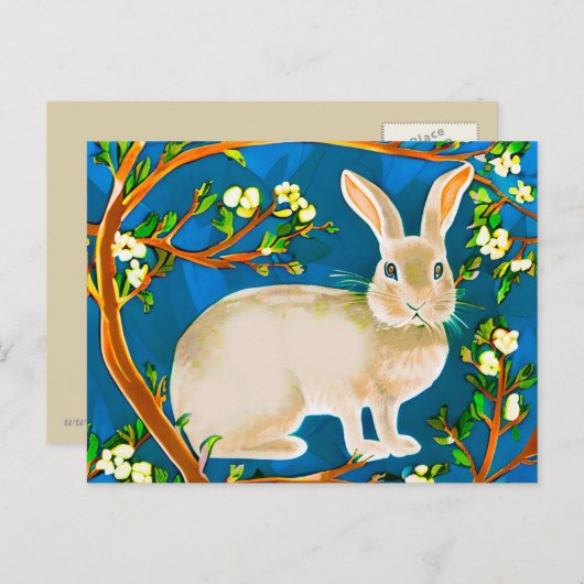 野生のウサギと花の枝 ポストカード (正面/裏面)