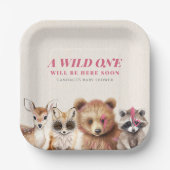 野生のウッドランド動物の赤ちゃんシャワー ペーパープレート (正面)