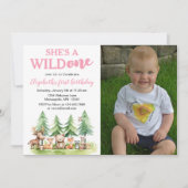 野生のウッドランド・アニマルズ写真1st B-day 招待状 (正面)