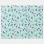 野生のエキゾチックカラフルな鳥の水色パターン フリースブランケット (正面(横))