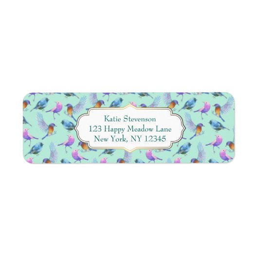野生のエキゾチックカラフルな鳥の水色パターン ラベル (正面)