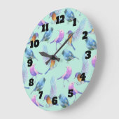 野生のエキゾチック鳥の水カラフル彩模様 ラージ壁時計 (傾斜)