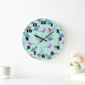 野生のエキゾチック鳥の水カラフル彩模様 ラージ壁時計 (ホーム)