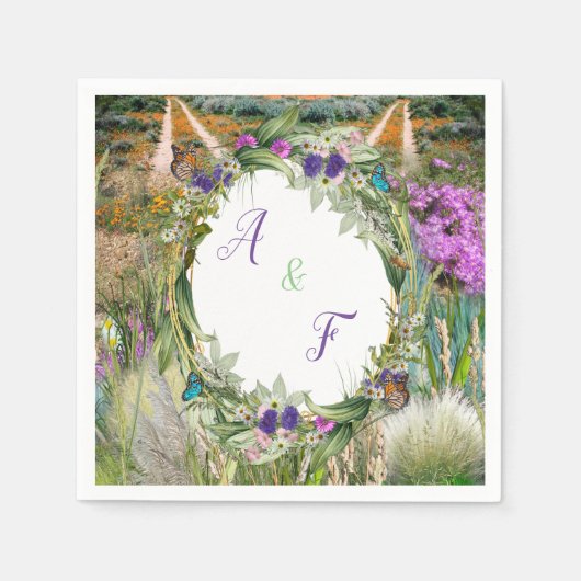 野生のエコフレンドリー草と春の花 スタンダードカクテルナプキン (正面)