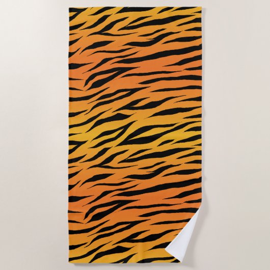野生のエレガント抽象芸術ストライプ虎の皮膚パターン ビーチタオル (正面)
