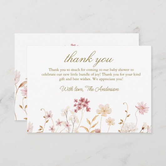 野生のエレガント花の赤ちゃんシャワー サンキューカード (正面/裏面)